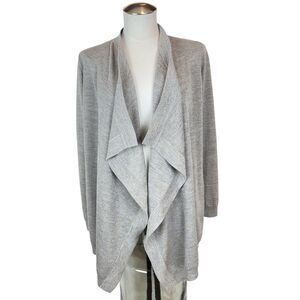 Theory Winxie Soft Luster Pure Merino Wool Open Front Cardigan Gray Sz P Pockets